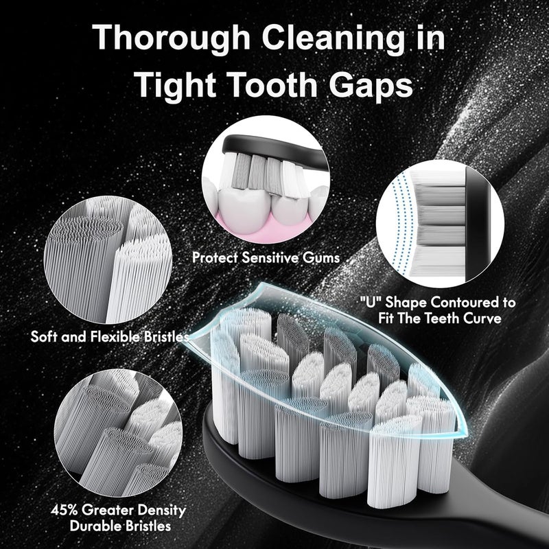 Kuicur Diamond Style - Sonic Electric Toothbrush for Adults and Kids, Comes with 10 Brush Heads & Travel Case, 5 Modes with 2 Minutes Built in Smart Timer, One Charge for 90 Days, 42,000 VPM Motor (Black) - Image 5